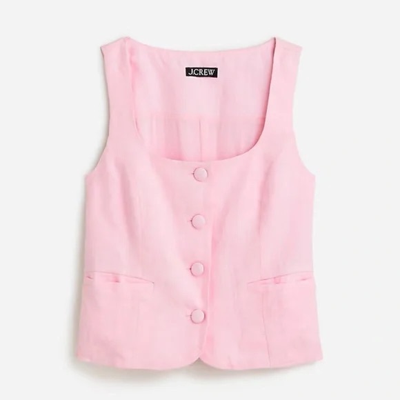 J. Crew Jackets & Blazers - J. Crew Women's Light Pink Scoopneck Linen Blend Vest Size 12